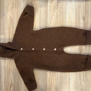 Virgin wool Siskin  Warm Brown Kids Footie with Hood.